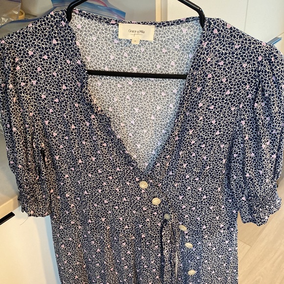 Grace & Mila blue print with Purple Hearts, never been worn - Picture 2 of 3